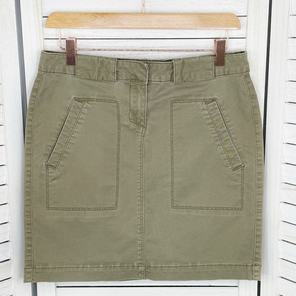 G.H. Bass Twill Utility Mini Pencil Skirt Khaki Green Size 2 Cotton